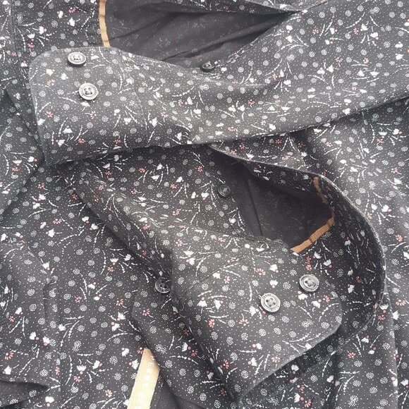 Perry Ellis SZ M Black w/ White & Salmon Print Men's Button Up Cotton Shirt - Picture 5 of 15